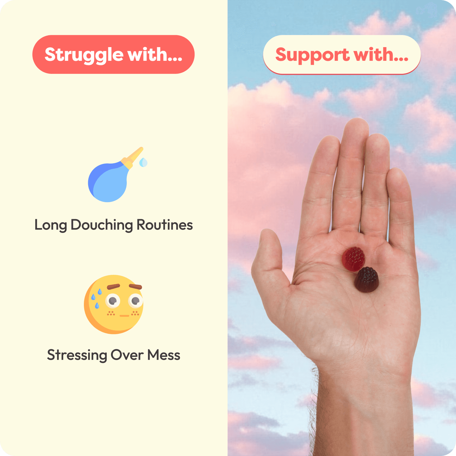 Bottle of Clean Prebiotic Fiber Gummies, mixed berry flavor, with benefits listed on the side.