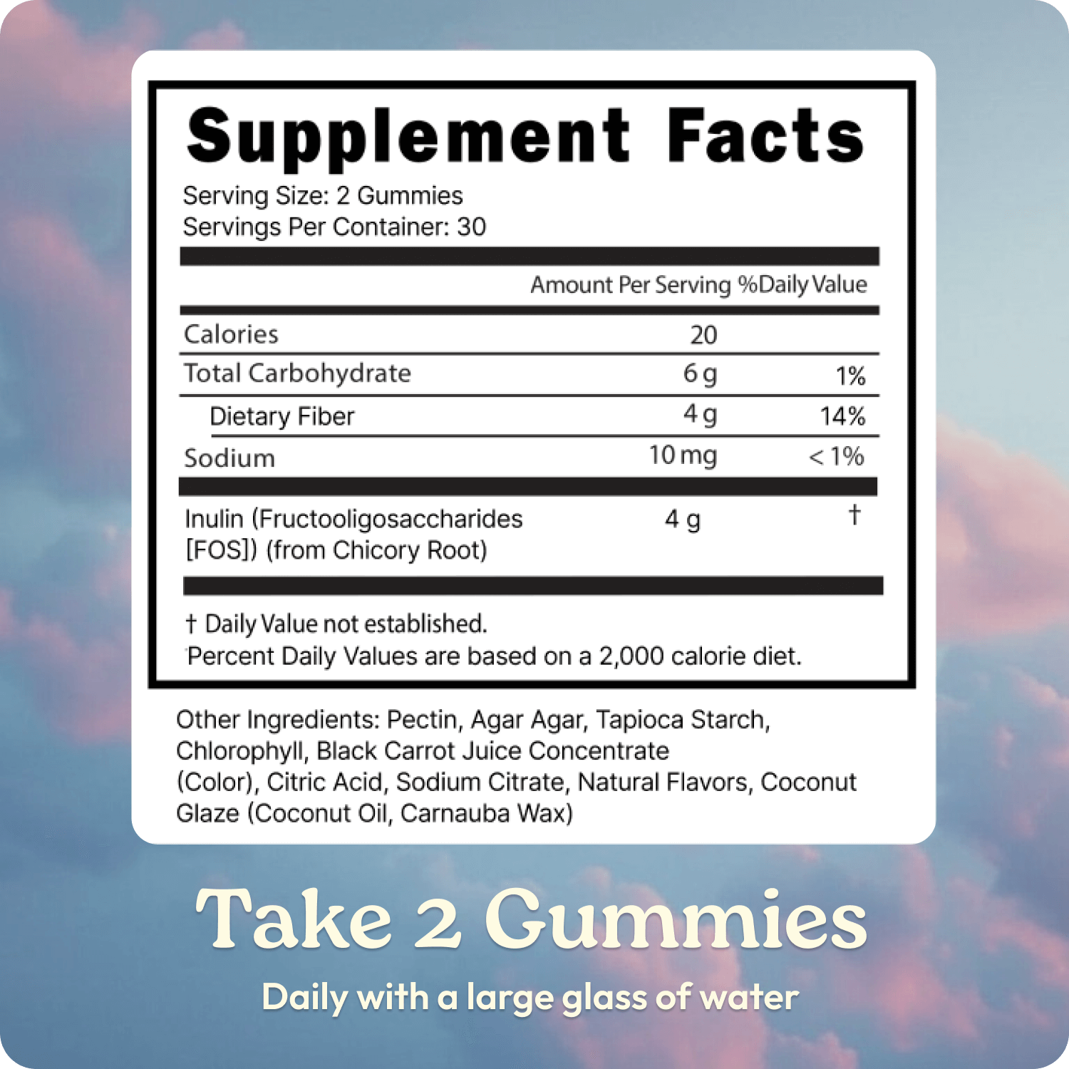 Bottle of Clean Prebiotic Fiber Gummies, mixed berry flavor, with benefits listed on the side.