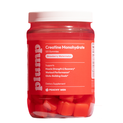 Peachy Plump creatine gummies jar